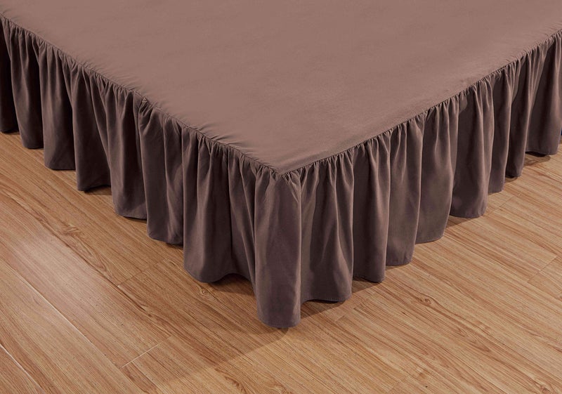 Sheets & Beyond Wrap Around Solid Microfiber Luxury Hotel Quality Fabric Bedroom Gathered Ruffled Bedding Bed Skirt 14 Inch Drop (Queen, Brown) - Image 3